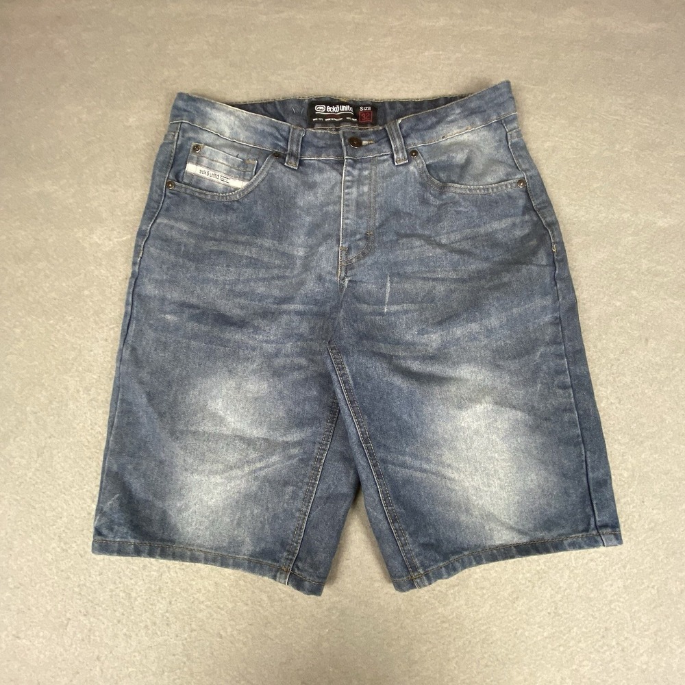 Vintage Y2K Ecko Unlimited Jean Shorts Denim Dark Blue Mens Size 32 Baggy Skater